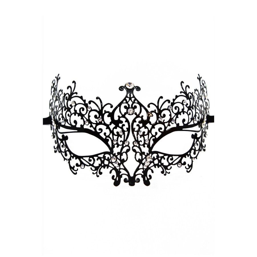 Masque vénitien Chiara rigide noir avec strass  - HMJ-016BK