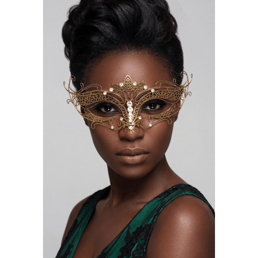 Masque vénitien Asia rigide doré avec strass - HMJ-028B