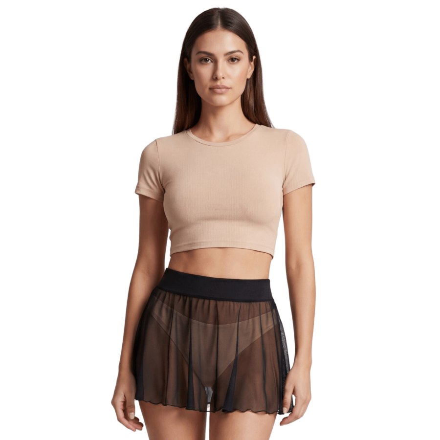 Mini jupe noire en résille transparente Stella - LSN3