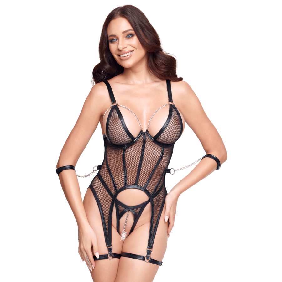 Ensemble Porte-Jarretelles  String Ouvert Résille Noir - Cottelli