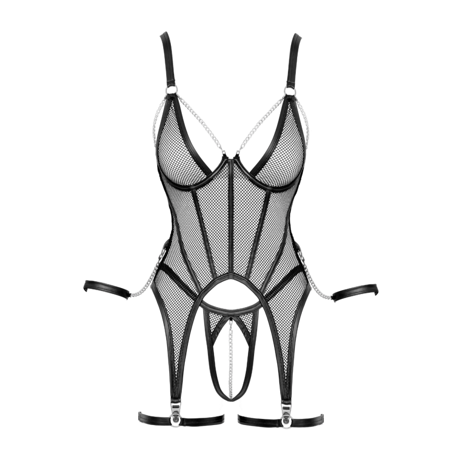 Ensemble Porte-Jarretelles  String Ouvert Résille Noir - Cottelli