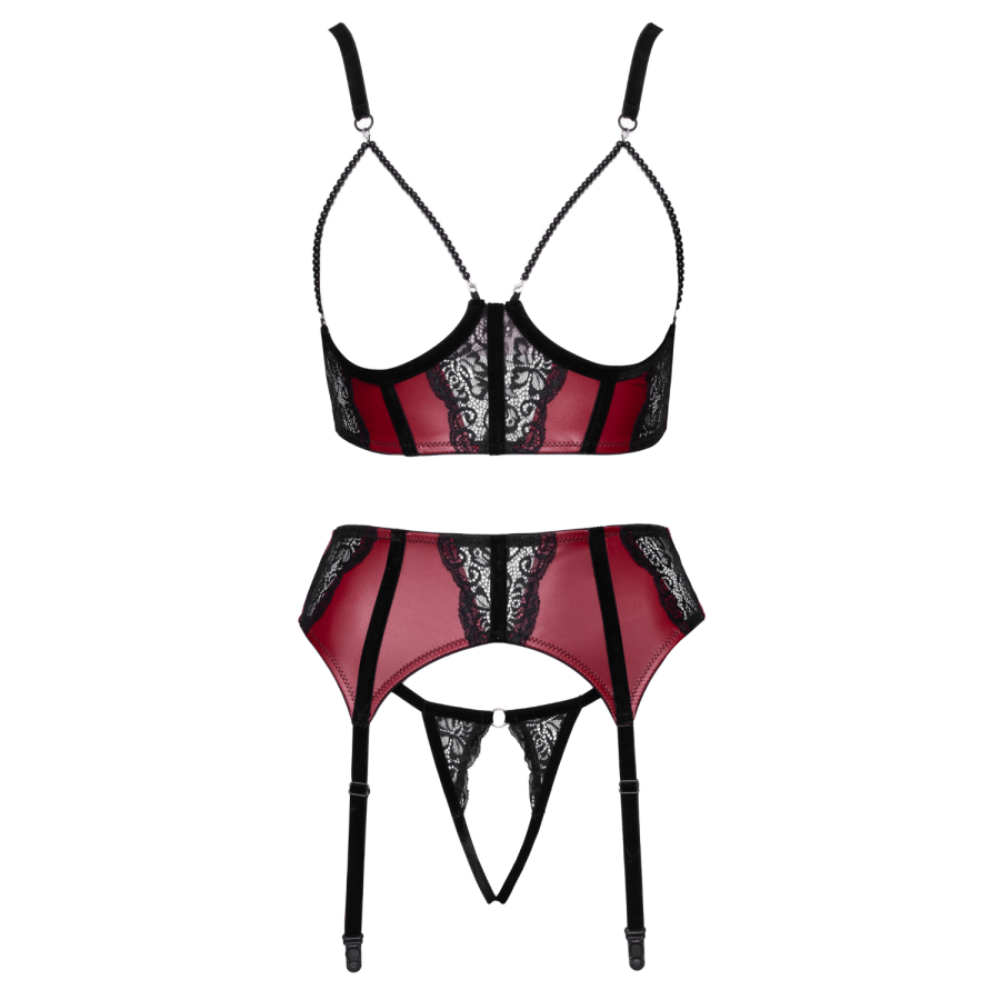 Ensemble Jarretelles 3 Pièces Rouge Foncé  Noir - Cottelli