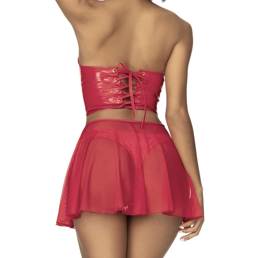Ensemble lingerie Deux Pièces Wet Look Rouge 