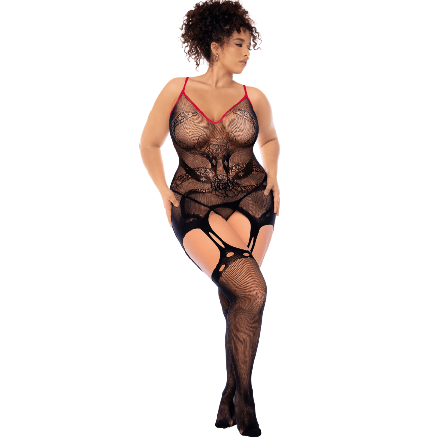 Combinaison intégrale grande taille en résille noire à motif serpent - Mapalé